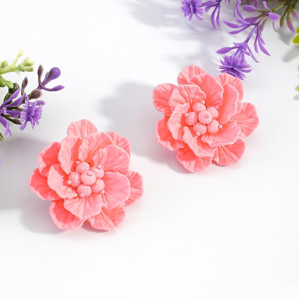 Retro double-layer handmade flower stud earrings personalized fashion three-dimensional petal temperament versatile small fresh earrings women