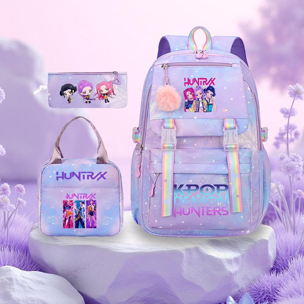 3 Peças/conjunto Mochila Fofa Estampada de Anime Kpop Bolsa de Viagem de Grande Capacidade para Adolescente Menina Menino Mochila Escolar Presente para Criança Rucksack