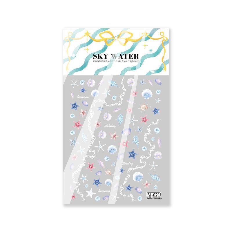 Наклейки для ногтей Sky2025 Ракушка Морская звезда: Супер Блестящие и Милые Самоклеящиеся Дизайны Sky Blue Starfish Shell
