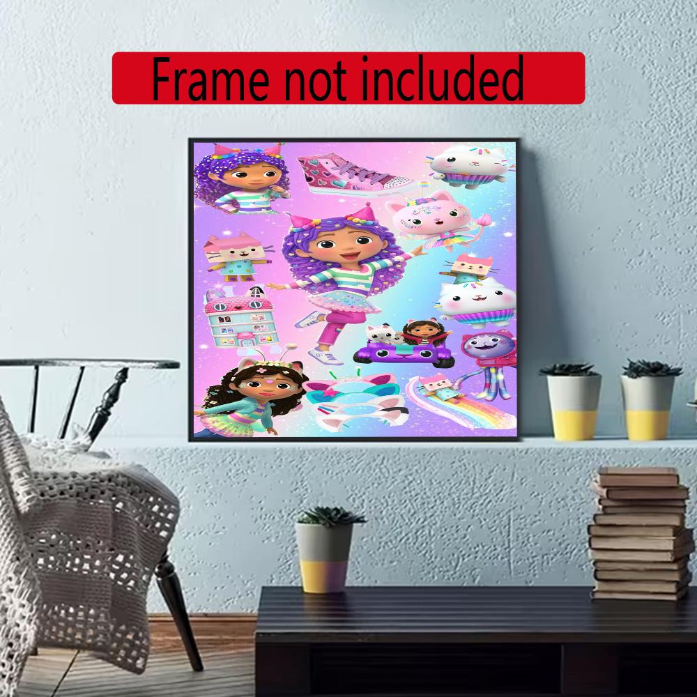 Cartoon Cute Gabbys 5D Round Diamond Painting Kit Diamond Embroidery Painting Rhinestones Mosaic Frameless Handwork Decoration Arts