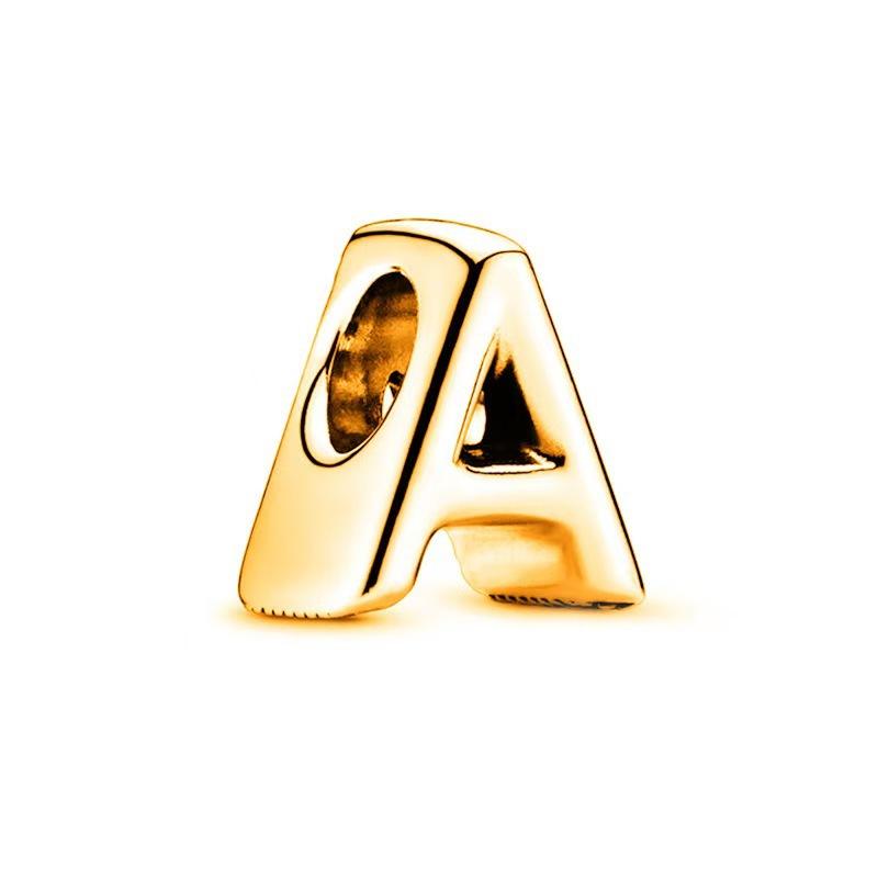 18K Gold Plated Smooth Beads 26 English Letters a Z DIY Charm for Bracelet Necklace Making