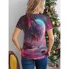 Women's Tee - Cosmic Beach Palm Tree Graphic, Psychedelic Print Design for Casual Daily Wear