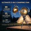 3-in-1 Tactical Camping Fan 1200mAh Battery Powered 4 Speeds 360° Rotation Outdoor Air Cooler with Warm Light for Travel BBQ