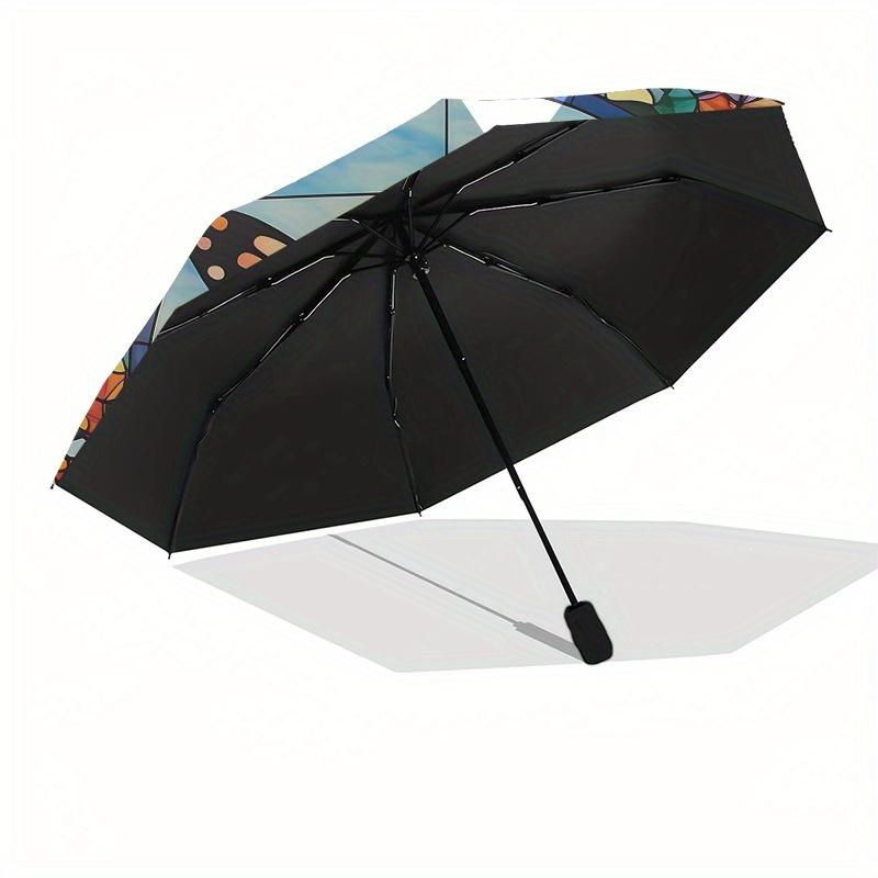 Colorful Butterfly Stained Window PanelUmbrella, Portable 3-Fold Compact Umbrella,Christmas Gift ES535