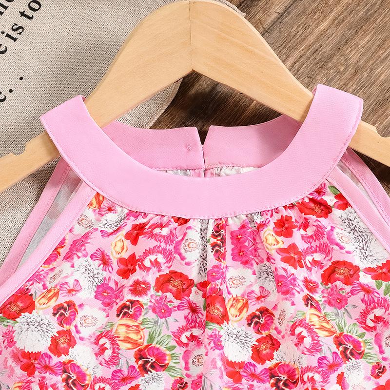 Children's Fashion Printed Halter Sleeveless Vest Casual Shorts Set,autumn Girls' Sweet  Set