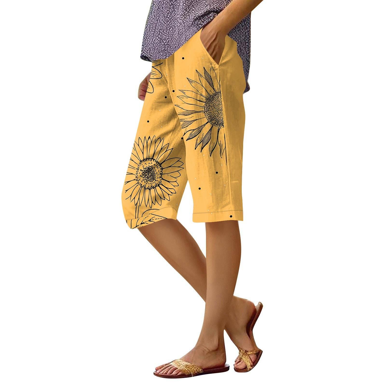 

Женские брюки с принтом, модные повседневные шорты с карманами и эластичной резинкой на талии M жёлтый