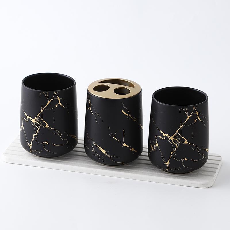 Matte Gold Ceramics Bathroom Set Decor Soap Dispenser Toothbrush Holder cup Soap Dish tray Mouthwash Cup bathroom Washing Set