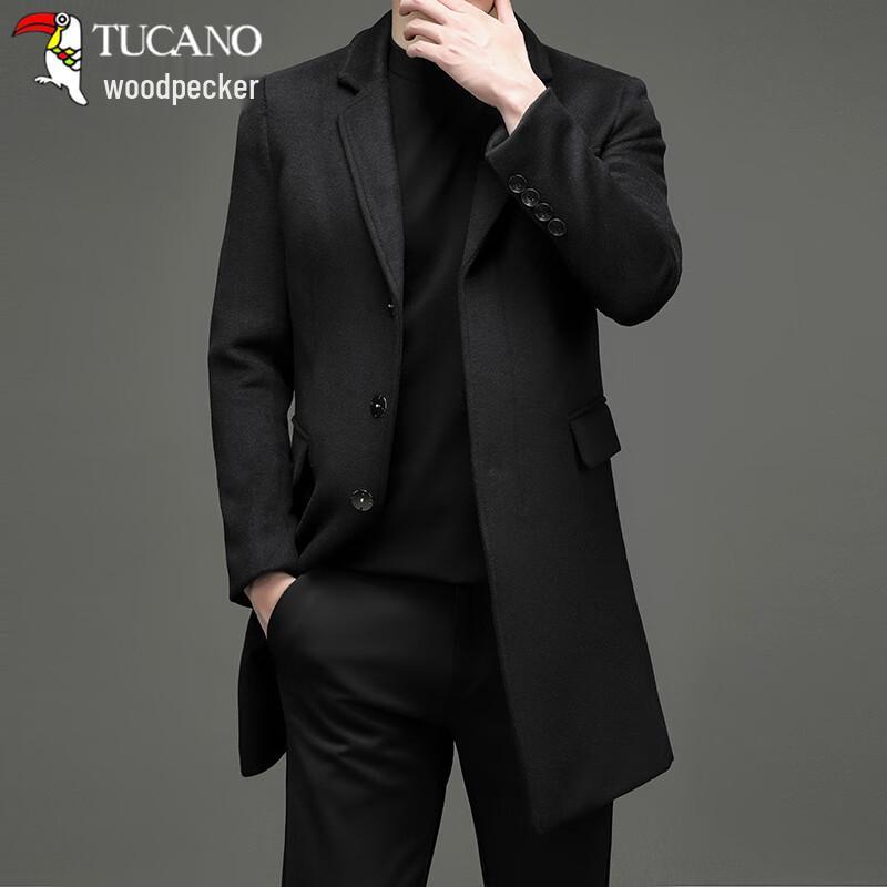 TUCANO Men's Wool Blend Notch Lapel Overcoat