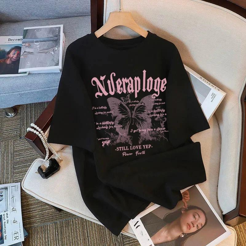 Sommer Kinder Erwachsene Mode Schmetterlingsdruck Kurzarm T-Shirt Outdoor Lässig O-Ausschnitt Übergroß Damen T-Shirts Top Mädchen Kleidung