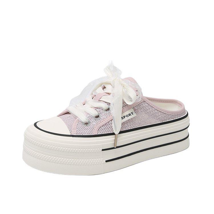 

[Armano] thick-soled bag head half slippers women s summer wear 2025 new mesh breathable little white board shoes 38 рожевий