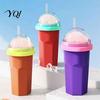 BPA-free Slushy Maker Homemade Slushie Cup, Freezer Squeeze Cup for Ice Drinks, Food Grade Creative Smoothie DIY Kit Silicone Juice Soda, Reusable