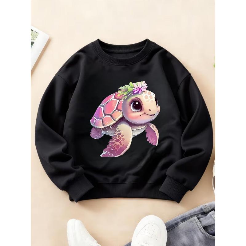 Kids Crewneck Long Sleeve Sweatshirt, Cute Dreamy Ocean Turtle Cartoon Print 110