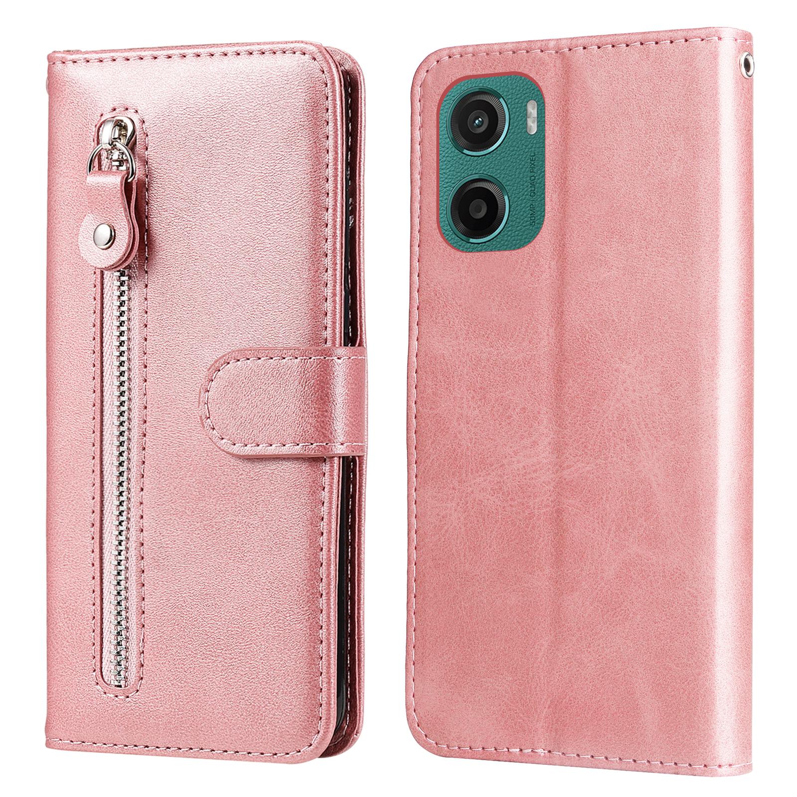 

For Motorola Moto G05 4G/E15 4G Case Zipper Wallet Calf Texture PU Leather Phone Cover Pink