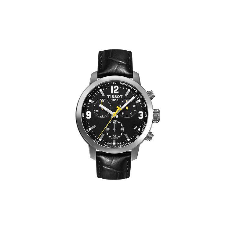 TISSOT Montre  Prc 200 Mouvement Quartz &Eacute;tanche 200m Bo&icirc;tier Acier Inoxydable Cadran Noir Bracelet Cuir Montres Homme Argent T055.417.16.057.00 Regular Watch Box,Black Dial