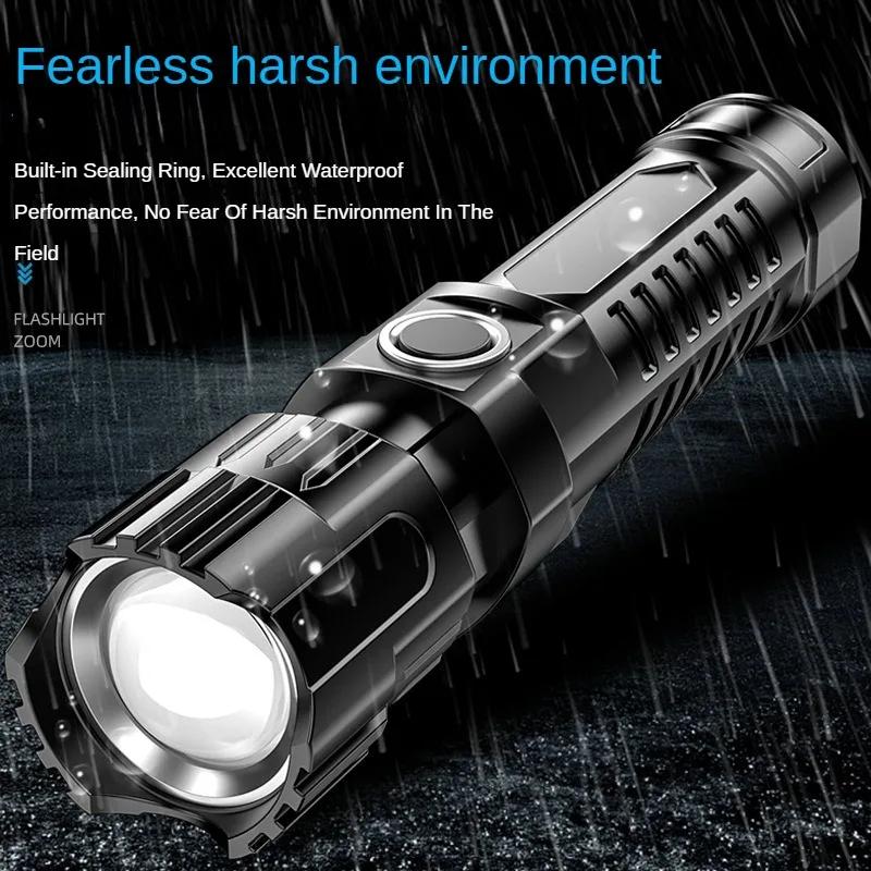 2000LM  USB Rechargeable Flashlight Telescopic Zoom Wide Beam Waterproof Torch Super Bright Emergency Flashlights