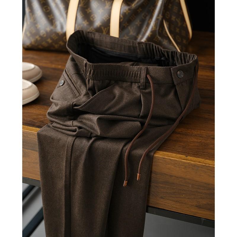 Mens Fall Straight Leg Casual Pants Wool Blend Relaxed Fit Mid Waist Trousers