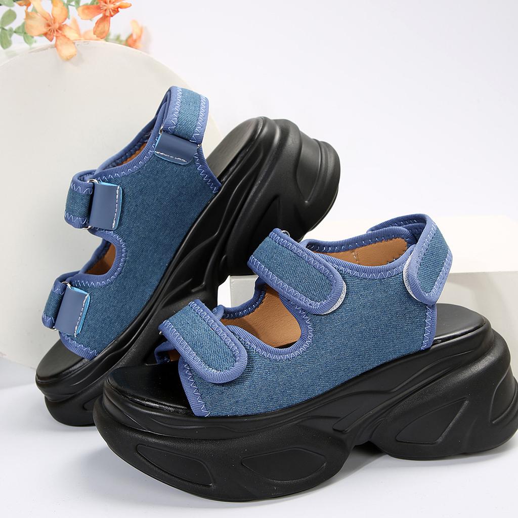 New Fashionable Plate-soled Velcro Large-sized Thick-soled Sandals