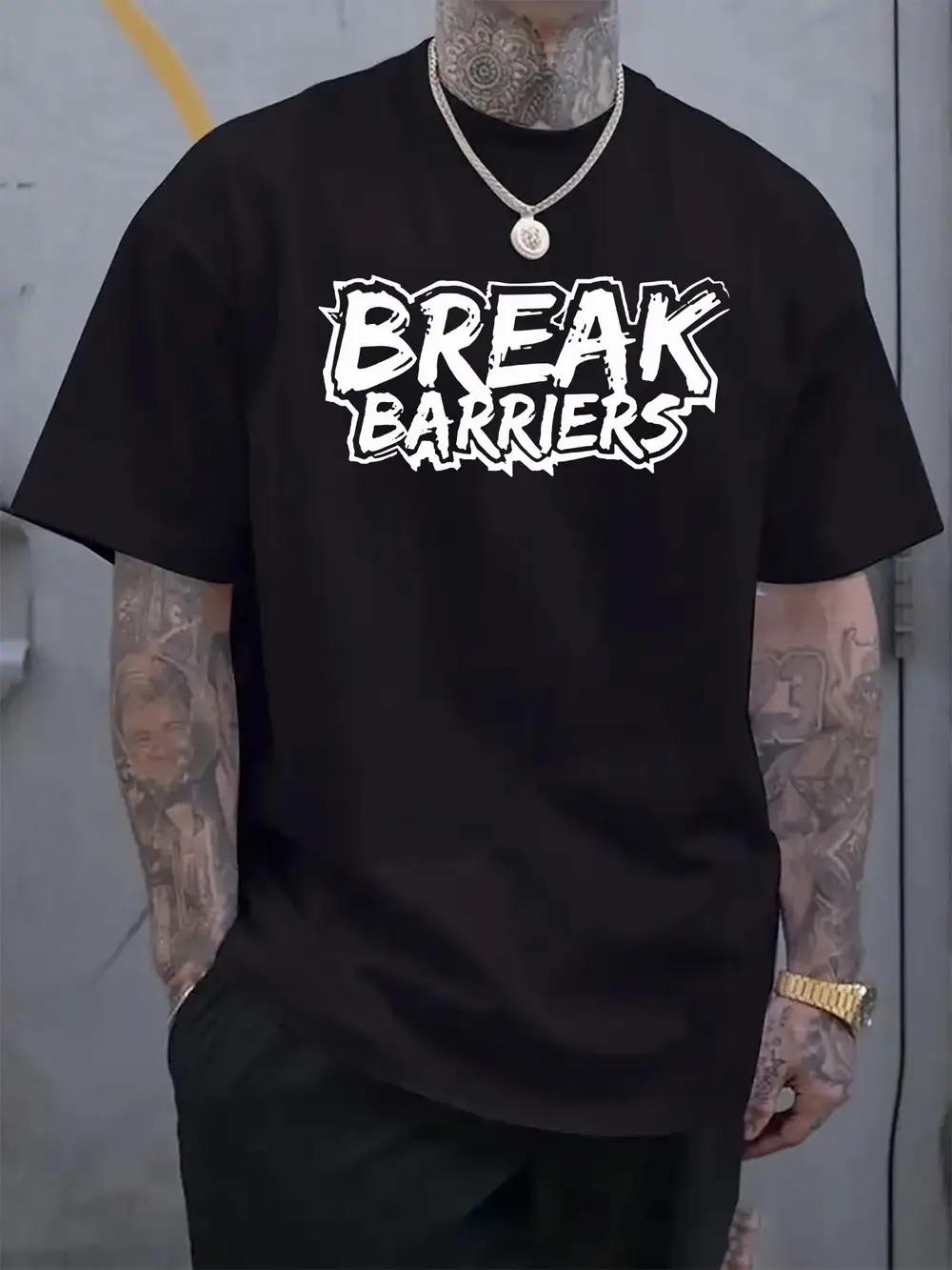 

Light Gray Break Barriers Graphic T-shirt - Casual Crew Neck L