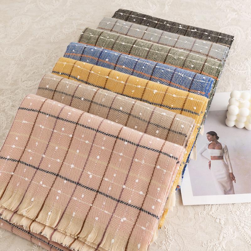 Maillard Tassel Plaid Scarf Winter New Cream Commuter Neck Scarf Small Fresh Mesh Warm Shawl