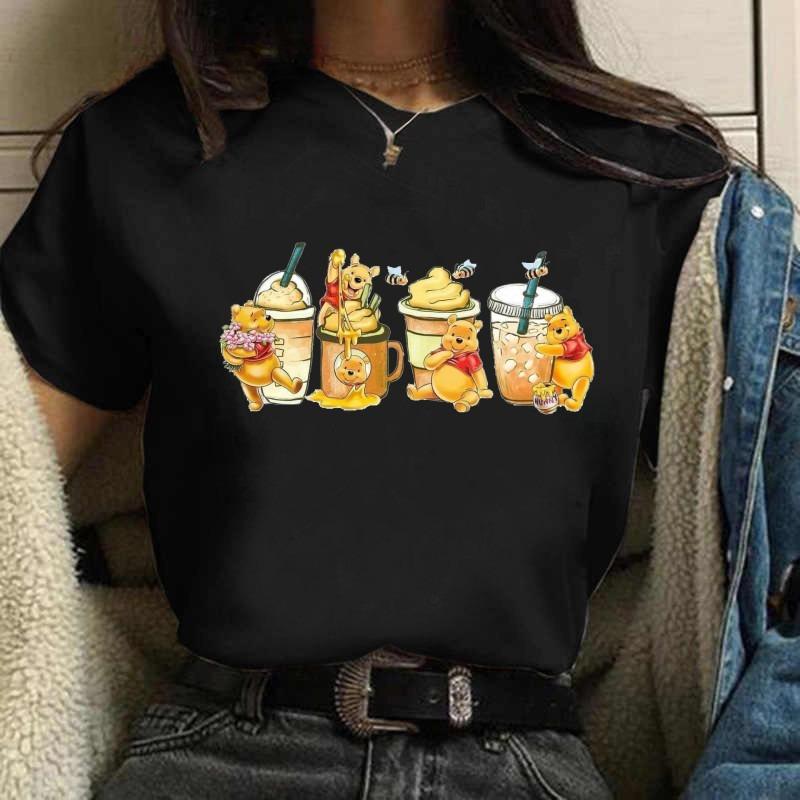 Cartoon Coffee Women TShirt Alice in Wonderland Print Princess T Shirt Femme Summer Tops FeUnisex Graphic Black Shirt S