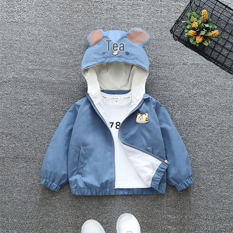 2025 Kids' Korean Style Cartoon Tiger Hooded Jacket - Spring/Fall New Arrival