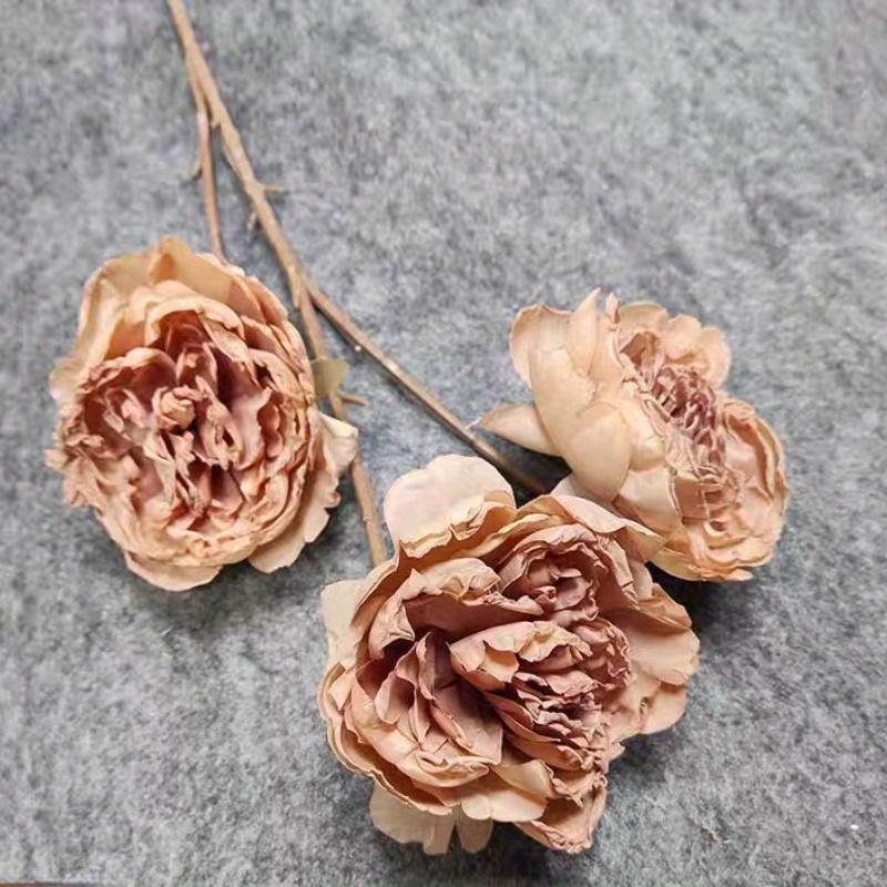 1Pc Simulation Single Three-Head Dry Peony Flower for Wedding Home Decoration Holiday Decoration Valentine's Day Gift