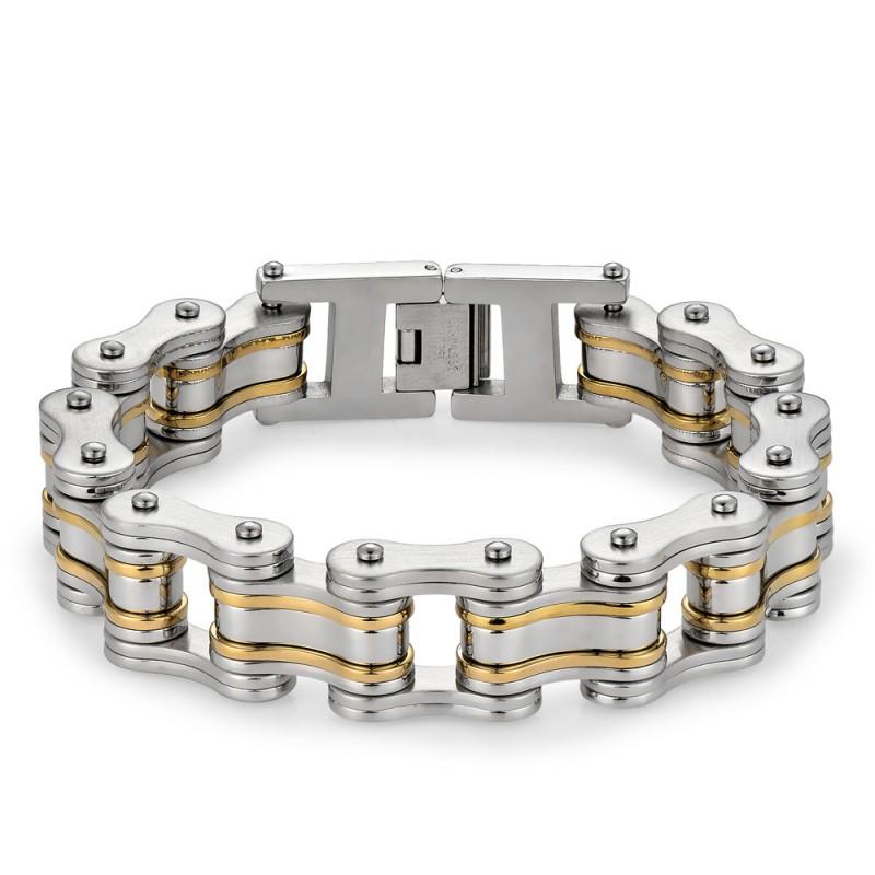 Stainless Steel Biker Bracelet Men - Hip Hop Style Cycling Safety Accessory With Chain Design Geometric