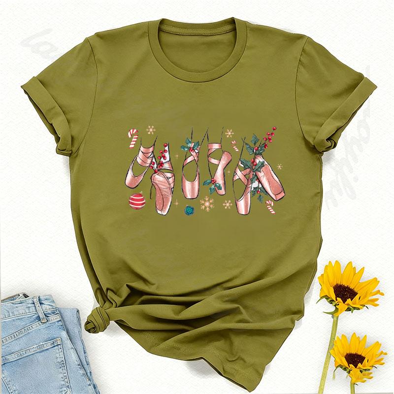 Ballet Slipper Cotton TShirt Merry Dancemas TShirt Dancing Christmas TShirt Ballerina Christmas Gift Women Clothes Y2k Top