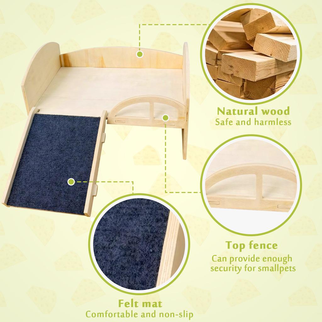 Wooden Small Animal Bed Washable Guinea Hideout Platform Reusable Multi-Level Guinea Pig Castle for Hamsters Bunny Chinchillas