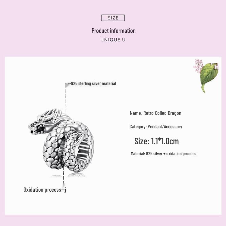 925 Sterling Silver Retro Dragon DIY Loose Beads - Chinese Style Textured Jewelry Accessories