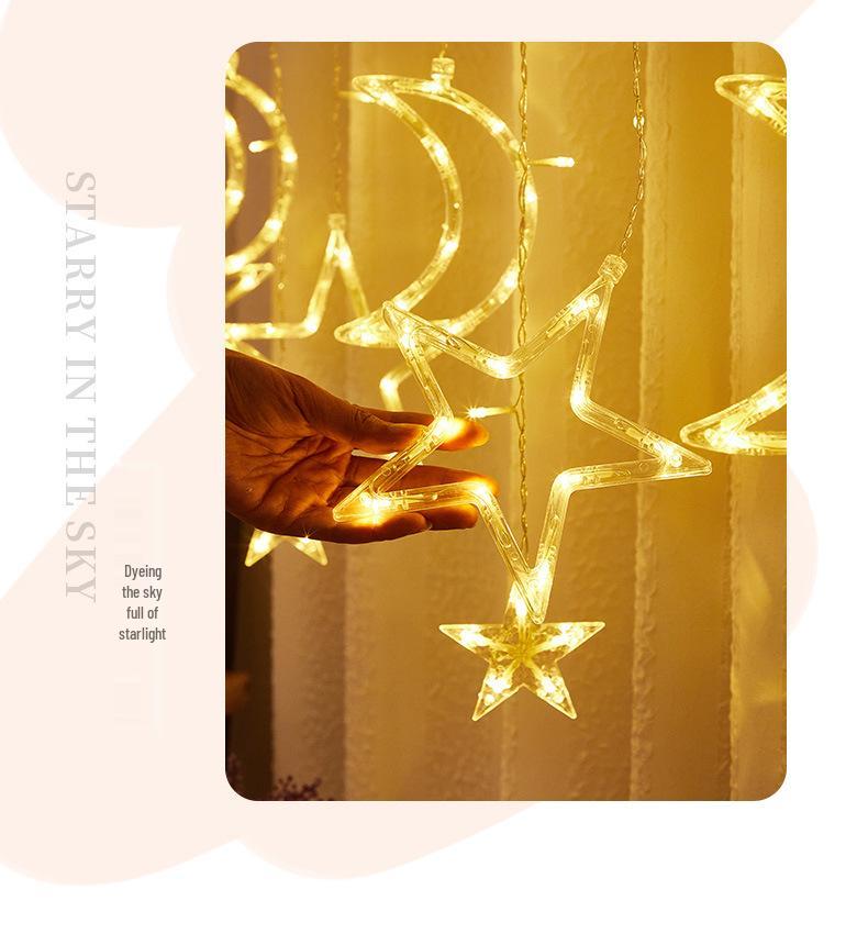Solar LED Colorful Flashing Star & Moon Curtain Lights for Shop Windows and Outdoor Decor