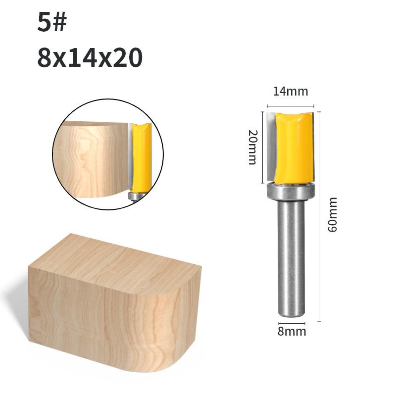 8mm Shank Bearing Guided Straight Router Bit - 14mm Cutting Diameter Flush Trim Cutter for Template Copying & Edge Profiling