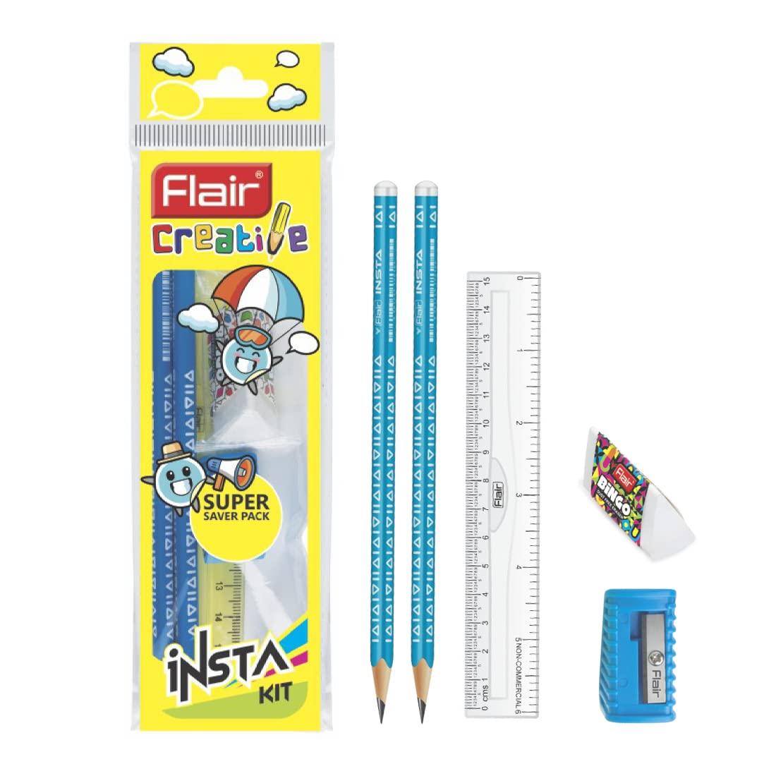 

Flair Creative Series Insta Smart Kit Упаковка 1 Набор канцелярских принадлежностей для детей Набор для рисования с карандашами Линейка Ластик Точилка