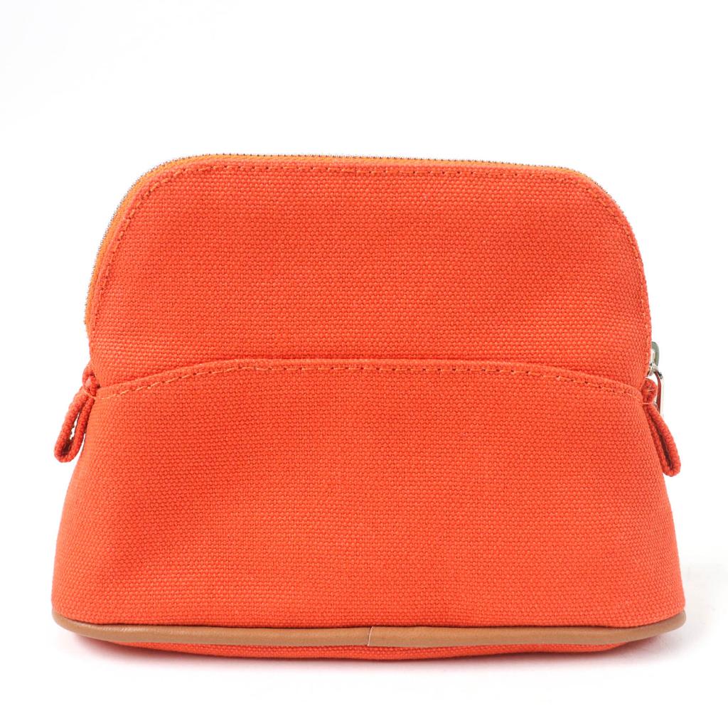 Great HERMES Pouch Boride pouch mini mini H logo canvas Orange cotton Women Used