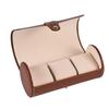 Cylindrical Wooden Leather Watch Box - 3 Slot Compact Storage & Display