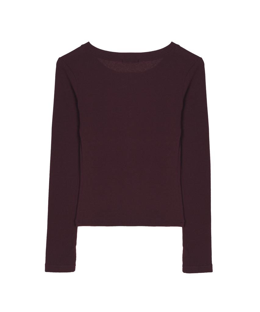 NICK&NICOLE Button Henley Long Sleeve Top_Wine