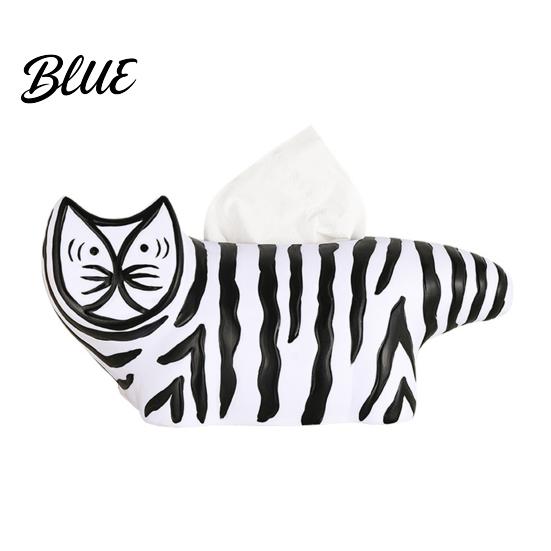Tissue Box Holder Box, Striped Cat Shape Dispenser, with Ample Interior Cartoon Space Vinyl Case, Compact Decorative Durable Paper Living Room