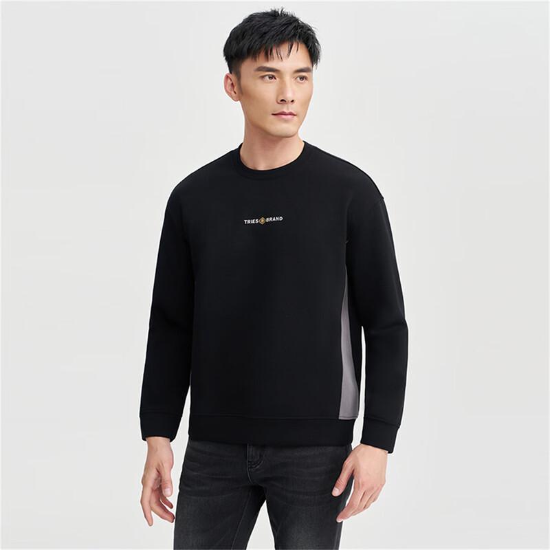 Cai Zi Men's Round Neck Colorblock Embroidered Sweatshirt