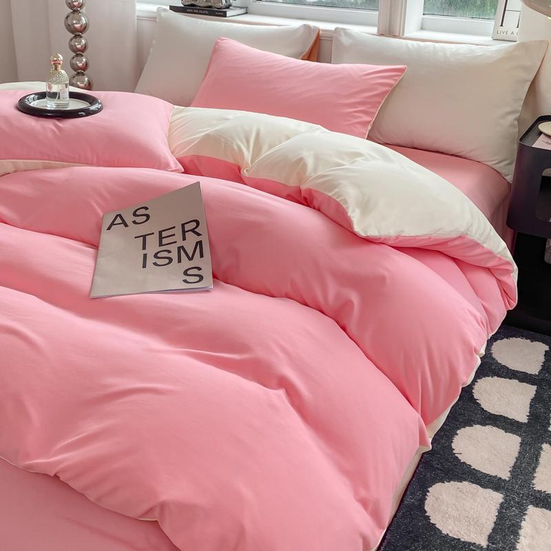 Solid Color Duvet Cover Set Washed Cotton Nordic Comforter Cover Pillowcase Single Double Queen King Size Bedding Set (No Sheet)