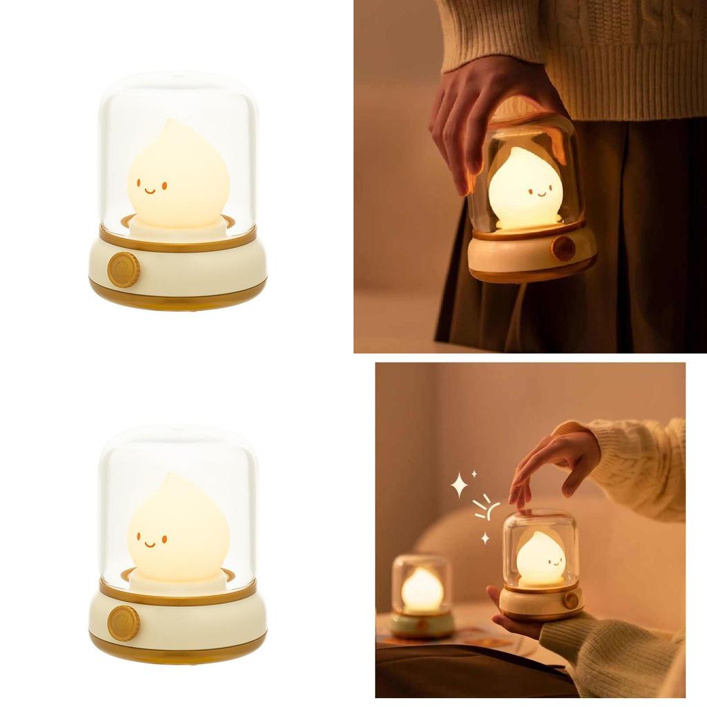 Cute Bedside Flame Shape Night Lamp With Soft Glow Rechargeable Battery For Kids Sleep Aid