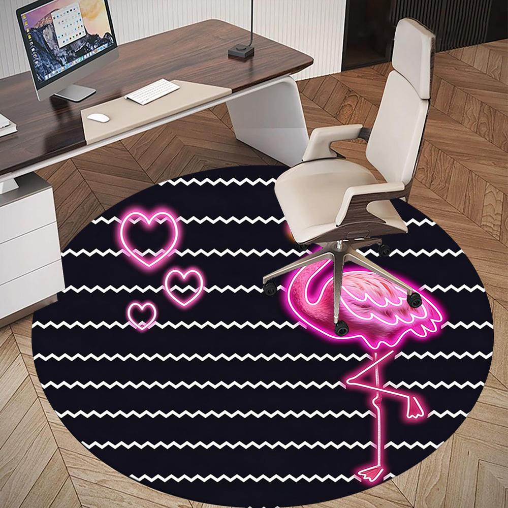 1pc Flamingo Love Round Chair Mat Office Area Rug - Non-Slip, Floor Mat for Office, Bedroom, and Indoor Decor P127260