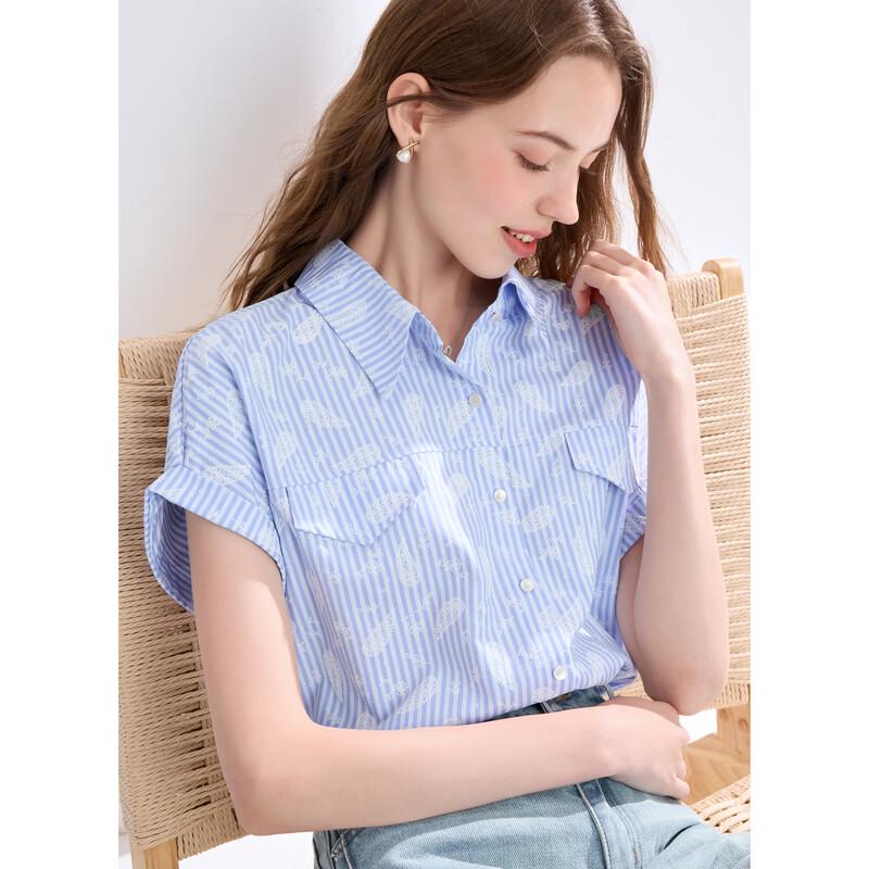BETU Women's Printed Striped Short-Sleeve Shirt