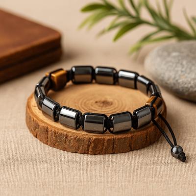 Magnetic Hematite Shamballa Bracelet With White Jasper Cuboids