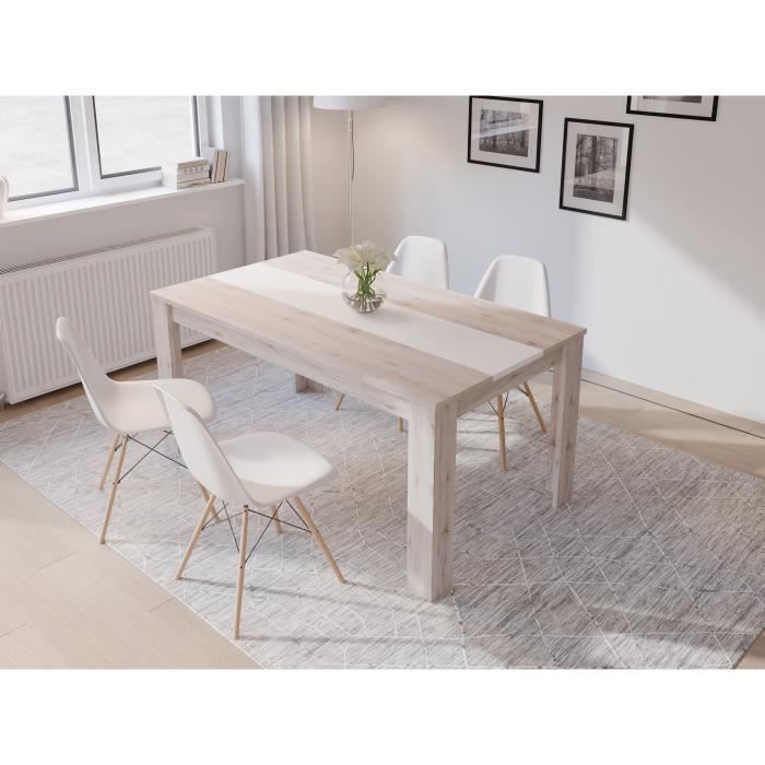 GULADA Ensemble meuble télé - buffet 170cm - table à manger 160cm - Contemporain - Blanc et décor chêne