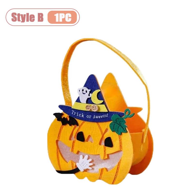 1-10PCS Children Halloween Felt Pumpkin Candy Bag Hand Carry Trick or Treat Gift Tote Party Favor Goodie Sack Cute