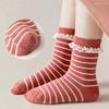 3Pairs/Set Kids Girls Socks Sweet Lace Bowknot Ruffle Socks Stripe Print  Socks Breathable Socks Autumn Spring