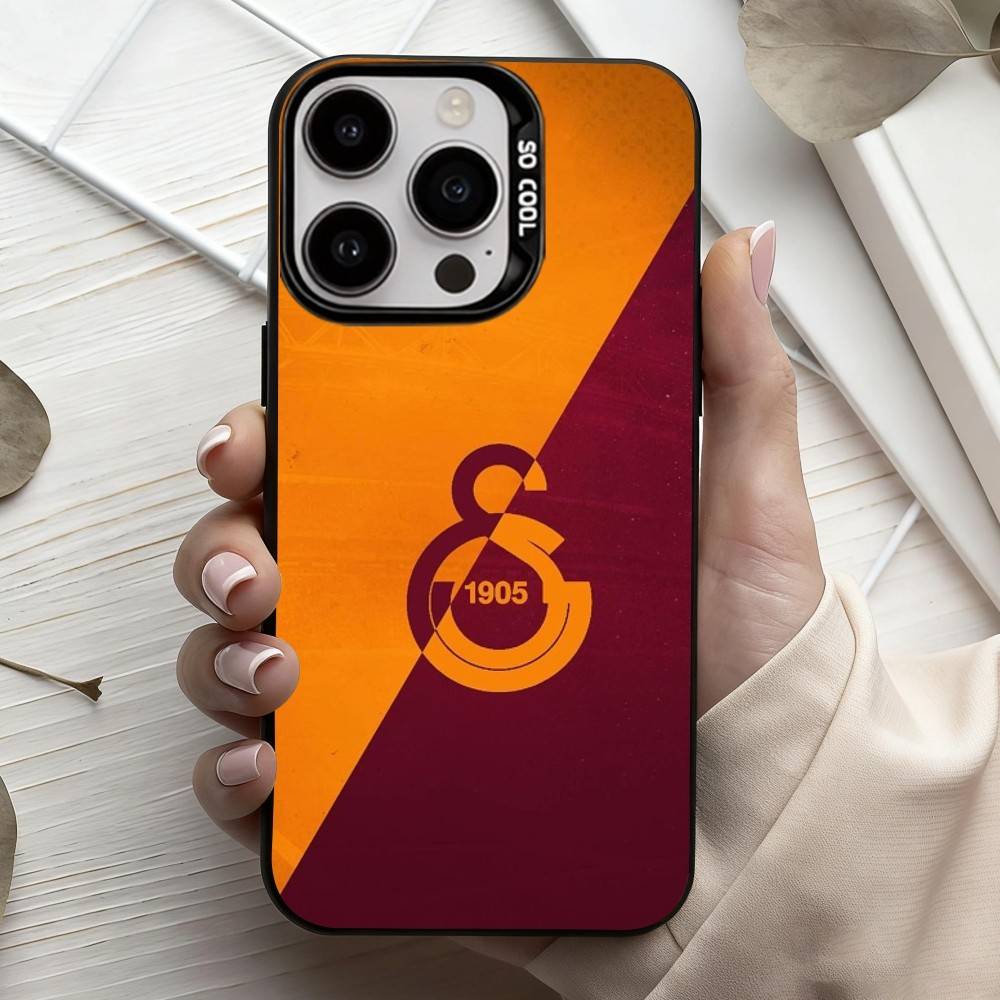 G-Galatasaray-y S-SK motif-n 1905 Étui pour téléphone pour iPhone17,16,15,14,13,12,11 Plus,Pro Max Noir Bonbon Argenté Recouvert