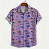 Men's Short Sleeved Shirt, European and American Casual Men's Shirt, Fun Dinosaur Pattern Short Sleeved Shirt, Youth Loose and V