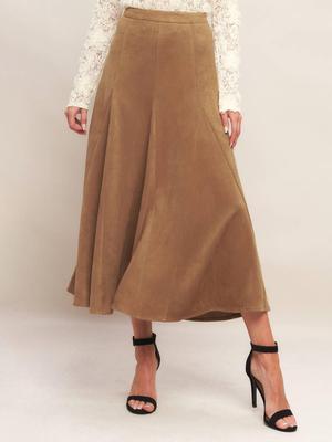 2025 Autumn/Winter High-Waist A-line Suede Midi Skirt