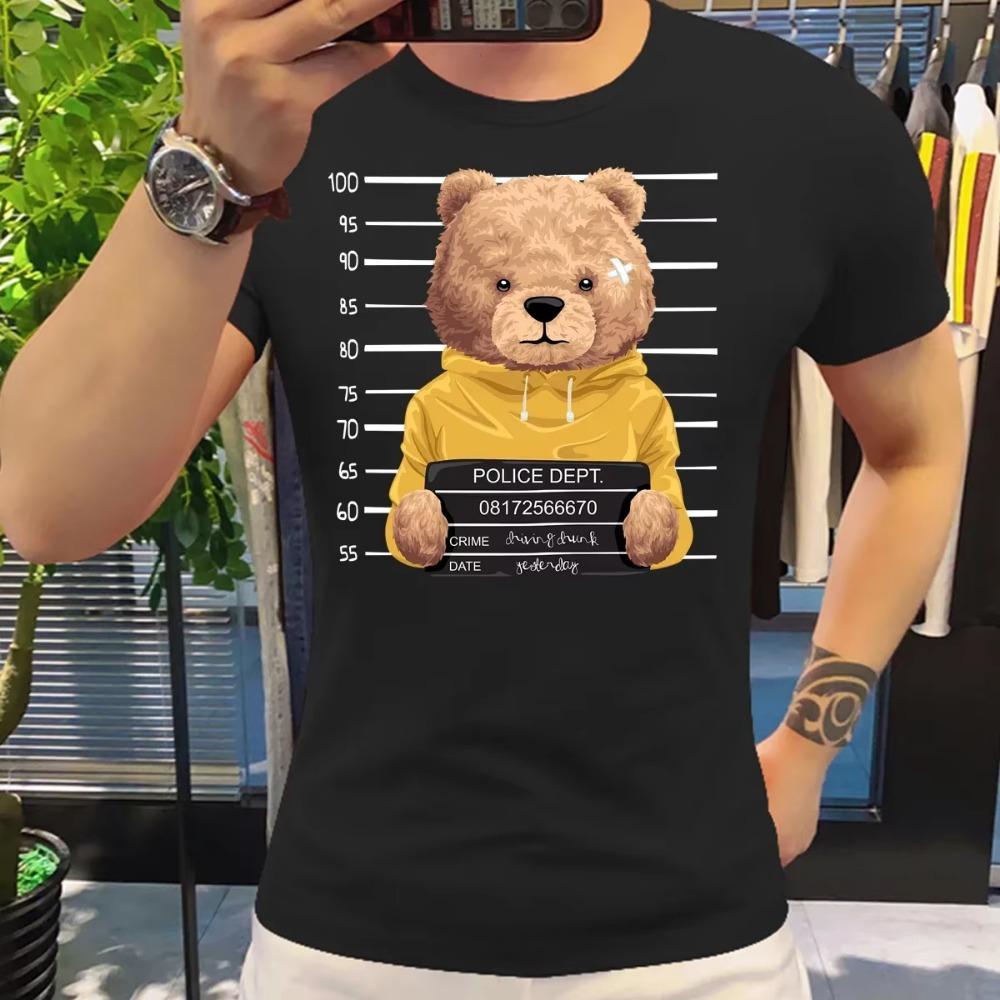 Motorcycling Bear Funny Cute Top Camisetas Black Ladies Tshirts Aesthetics Graphic White Short Sleeve 100%Cotton Man's T-shirt